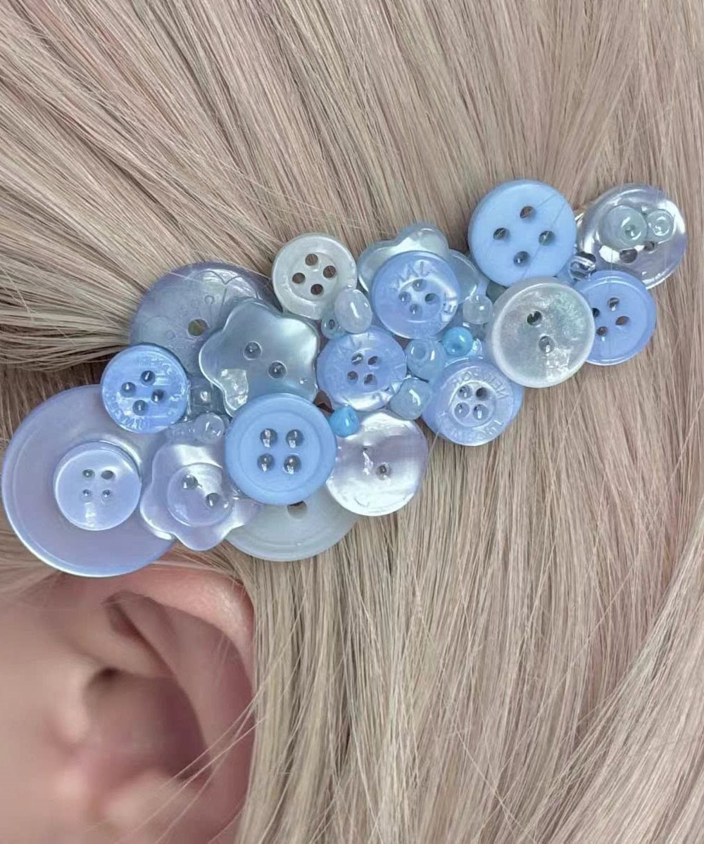 Épingle à cheveux femme style bouton bleu taillé 0