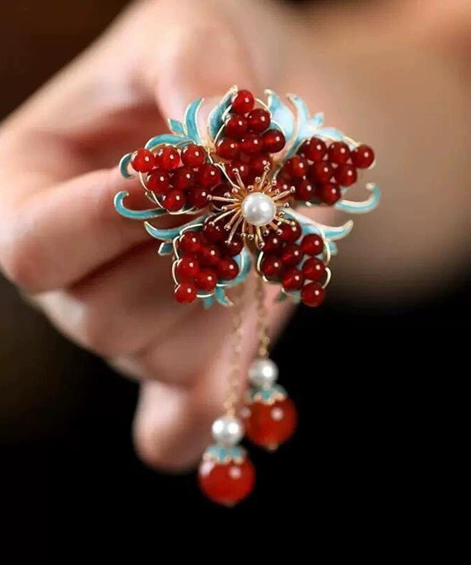 Épingle à cheveux femme style chinois à pampilles florales 1