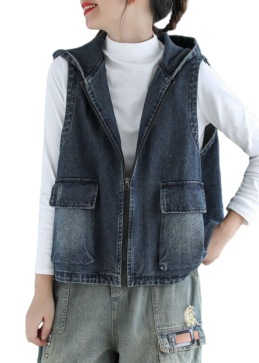 Gilet En Jean Sans Manche Femme Avec Poches Zippées Décontracté 0