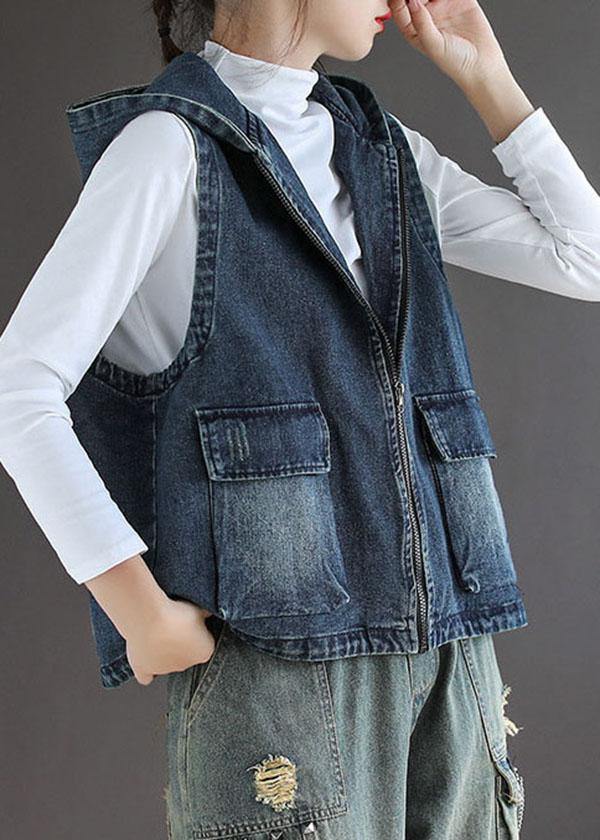 Gilet En Jean Sans Manche Femme Avec Poches Zippées Décontracté 1