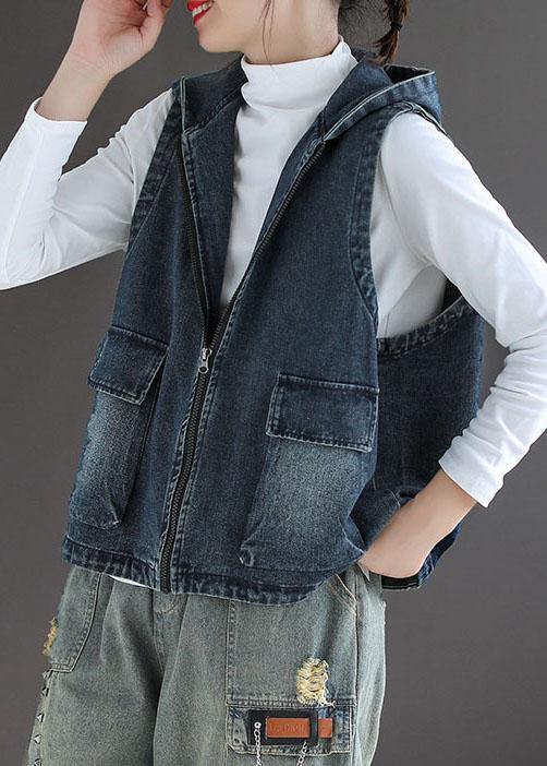 Gilet En Jean Sans Manche Femme Avec Poches Zippées Décontracté 2