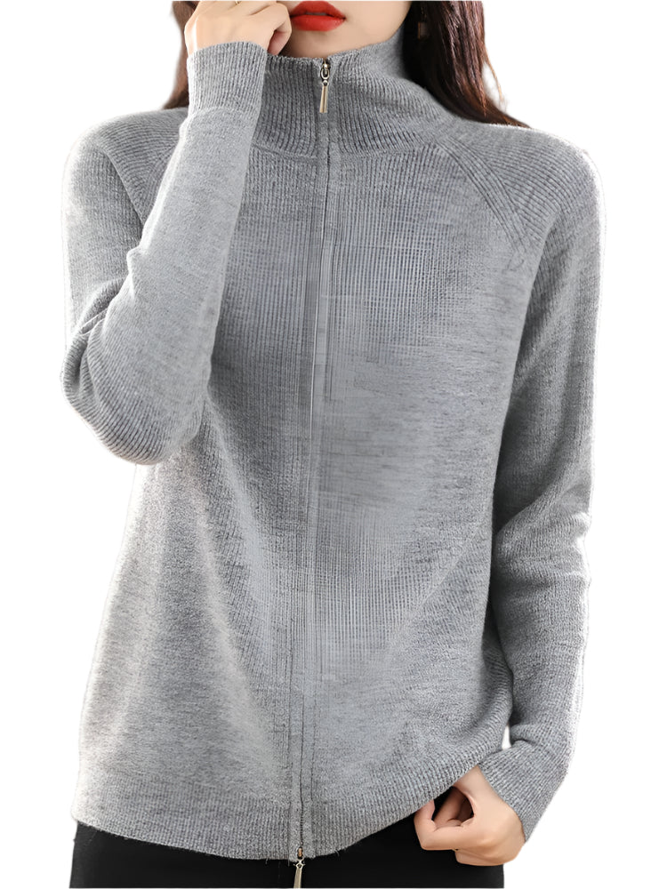 Gilet Femme À Double Zip En Mélange De Laine Et Coton