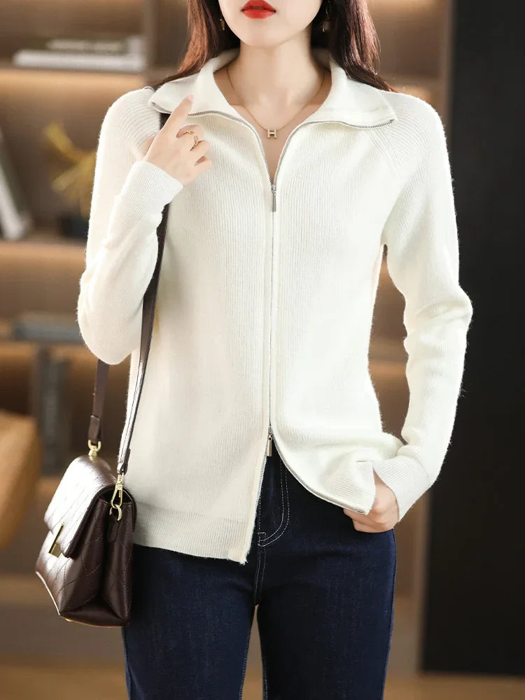 Gilet Femme À Double Zip En Mélange De Laine Et Coton