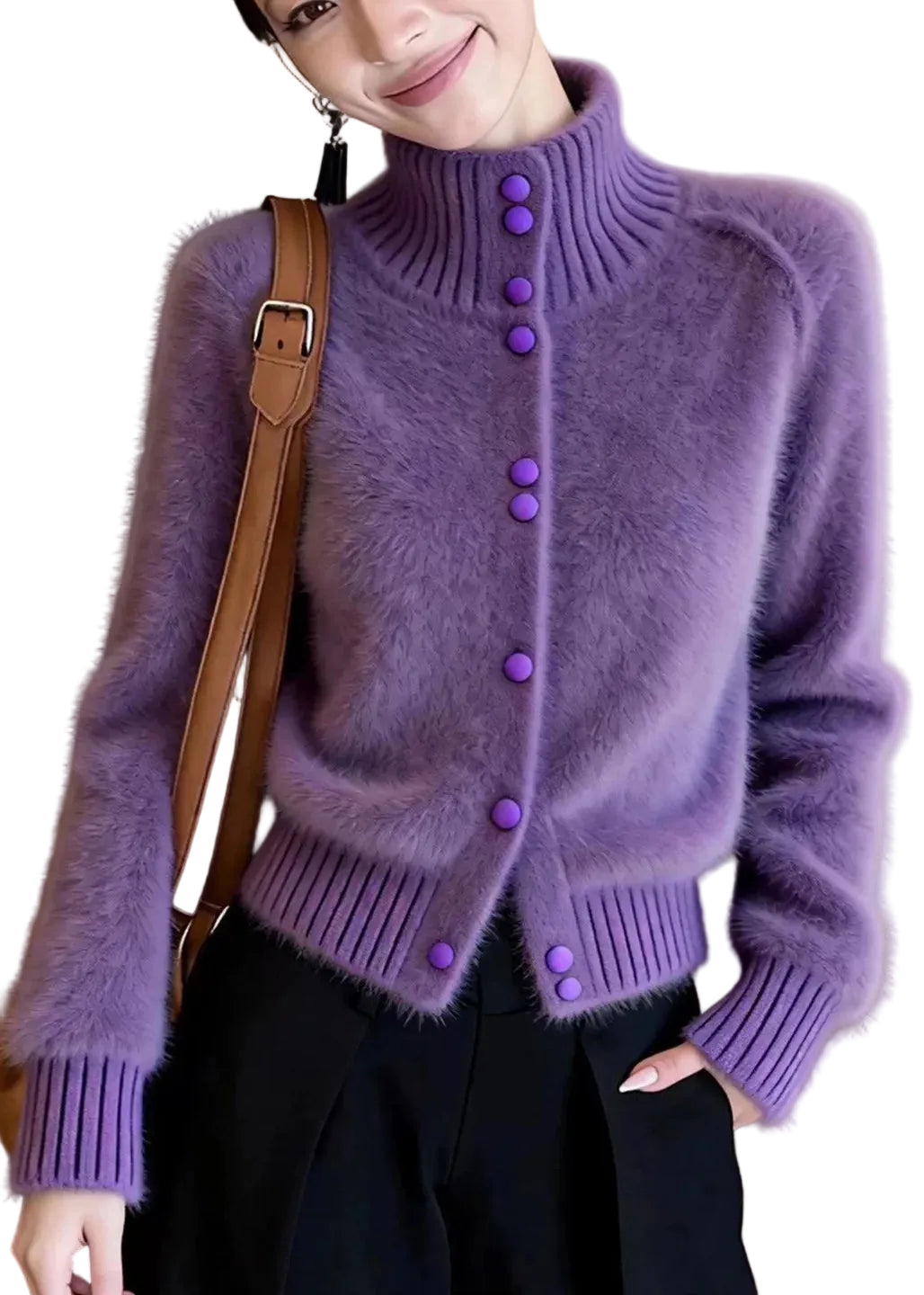 Gilet Femme Col Montant Boutonné Style Automnal 0