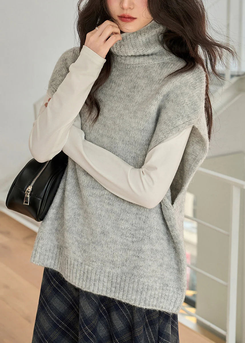Gilet Femme Col Roulé Manches Courtes Style Décontracté 0