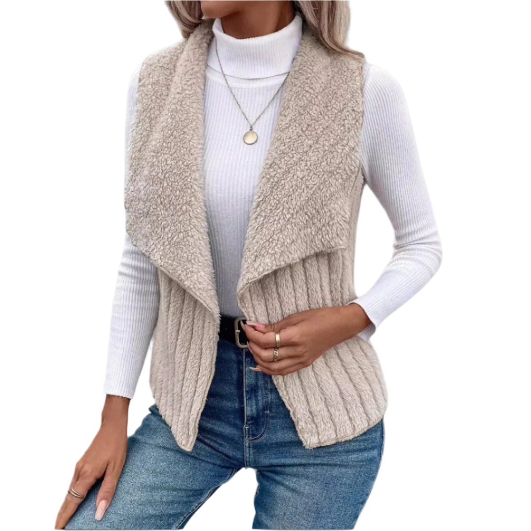 Gilet Femme Long Col Notch Tissu Doux Casual 0
