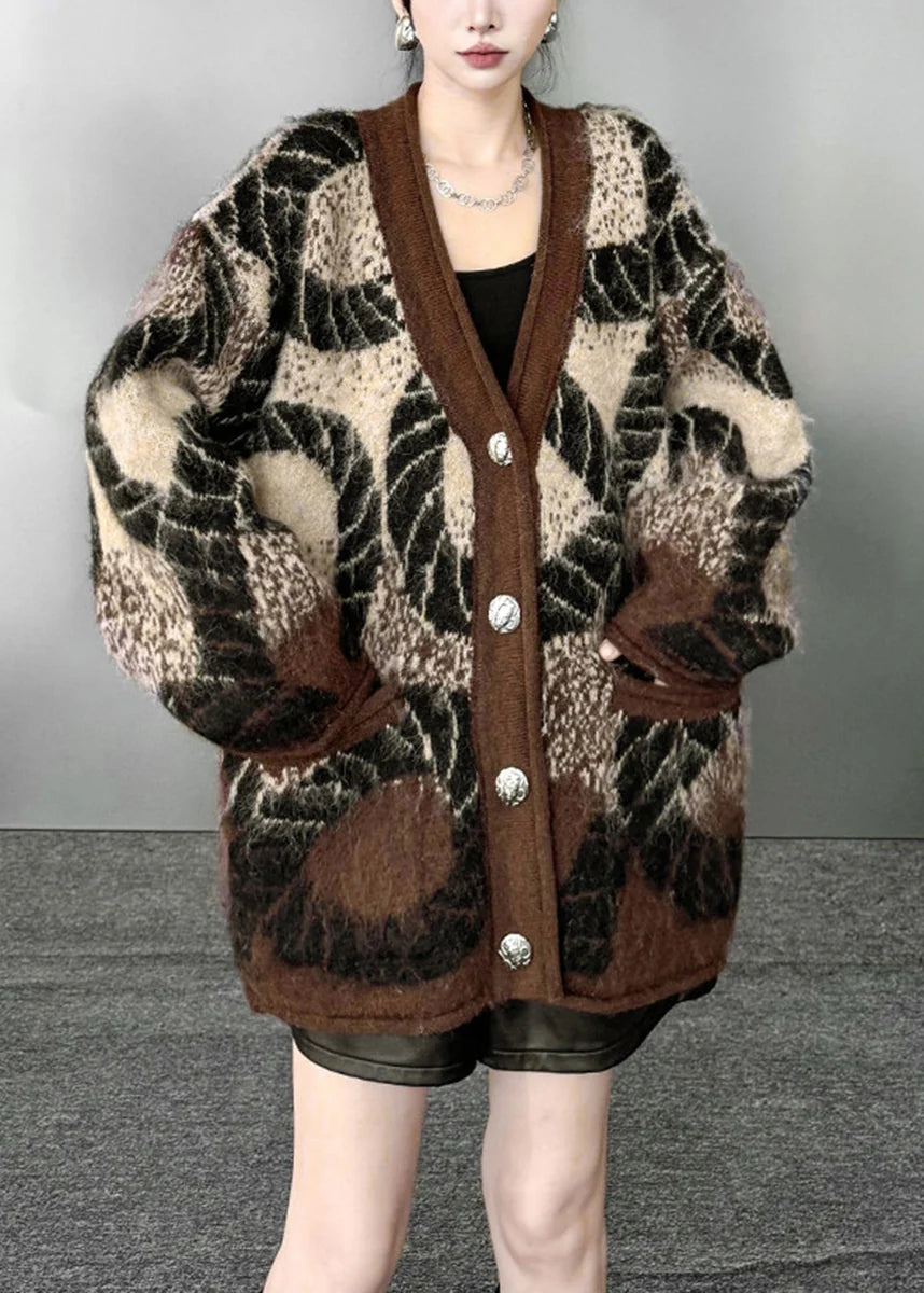 Gilet Femme Maille Jacquard Col V avec Poches Style Classique Automnal 1