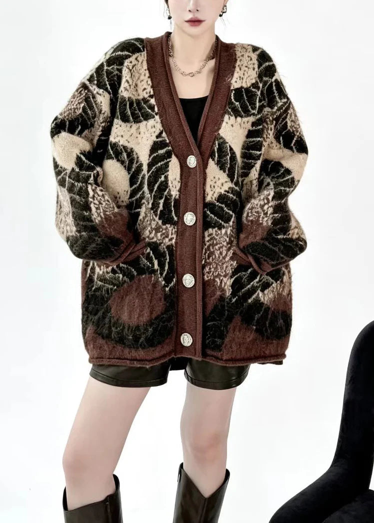 Gilet Femme Maille Jacquard Col V avec Poches Style Classique Automnal 3