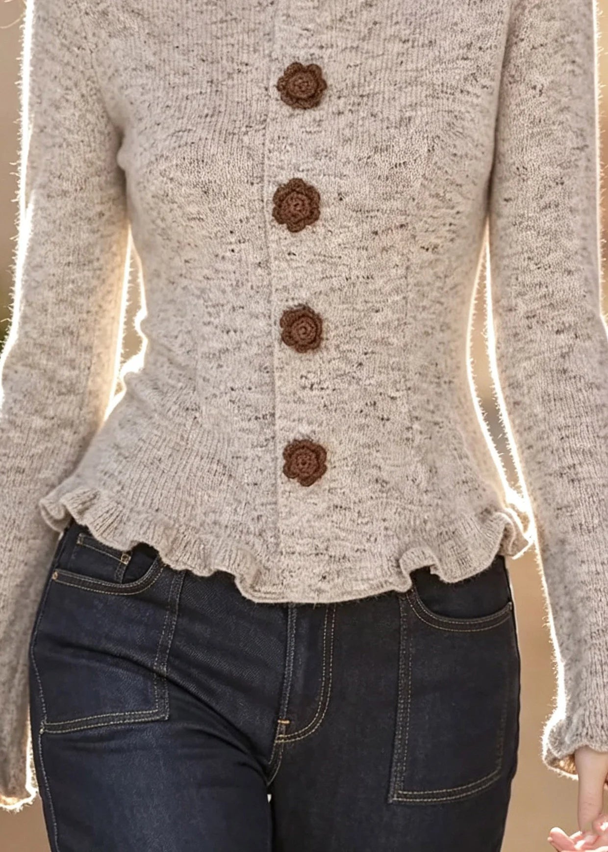 Gilet Femme Patchwork à Volants Manches Évasées 3