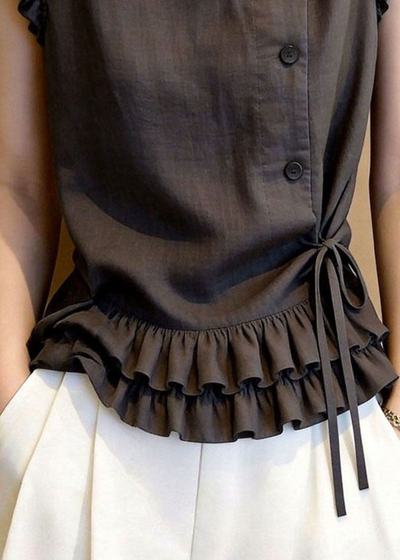 Gilet Femme Sans Manches à Volants et Lacets Style Chic 3