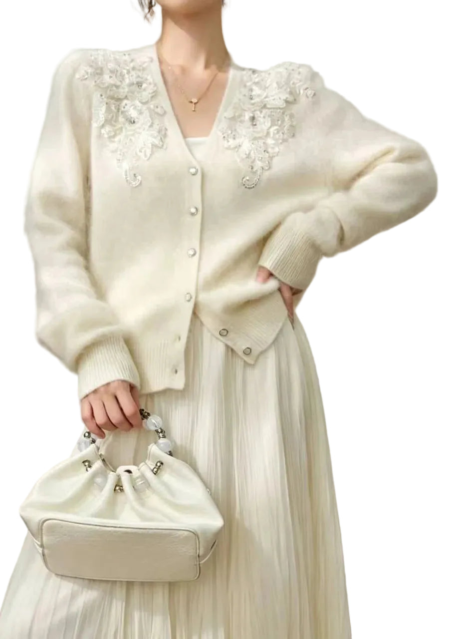 Gilet Femme Style Bohème Col V Orné de Perles 0
