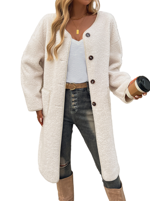 Gilet Long Femme en Fleece avec Détails de Boutons pour Automne Hiver 0