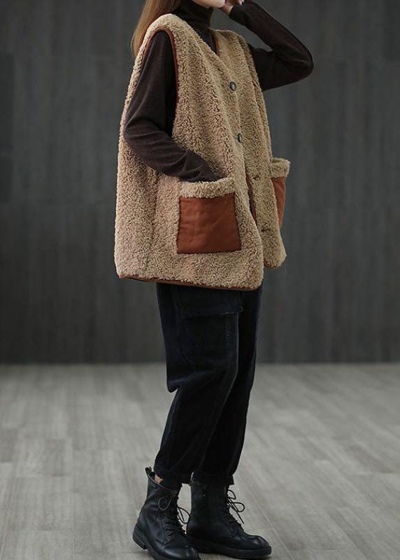 Gilet Sans Manche Femme à Poches Boutonnées Imitation Cachemire 4