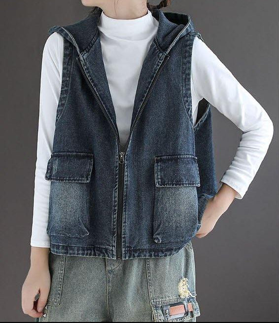 Gilet d'automne à capuche en denim 4