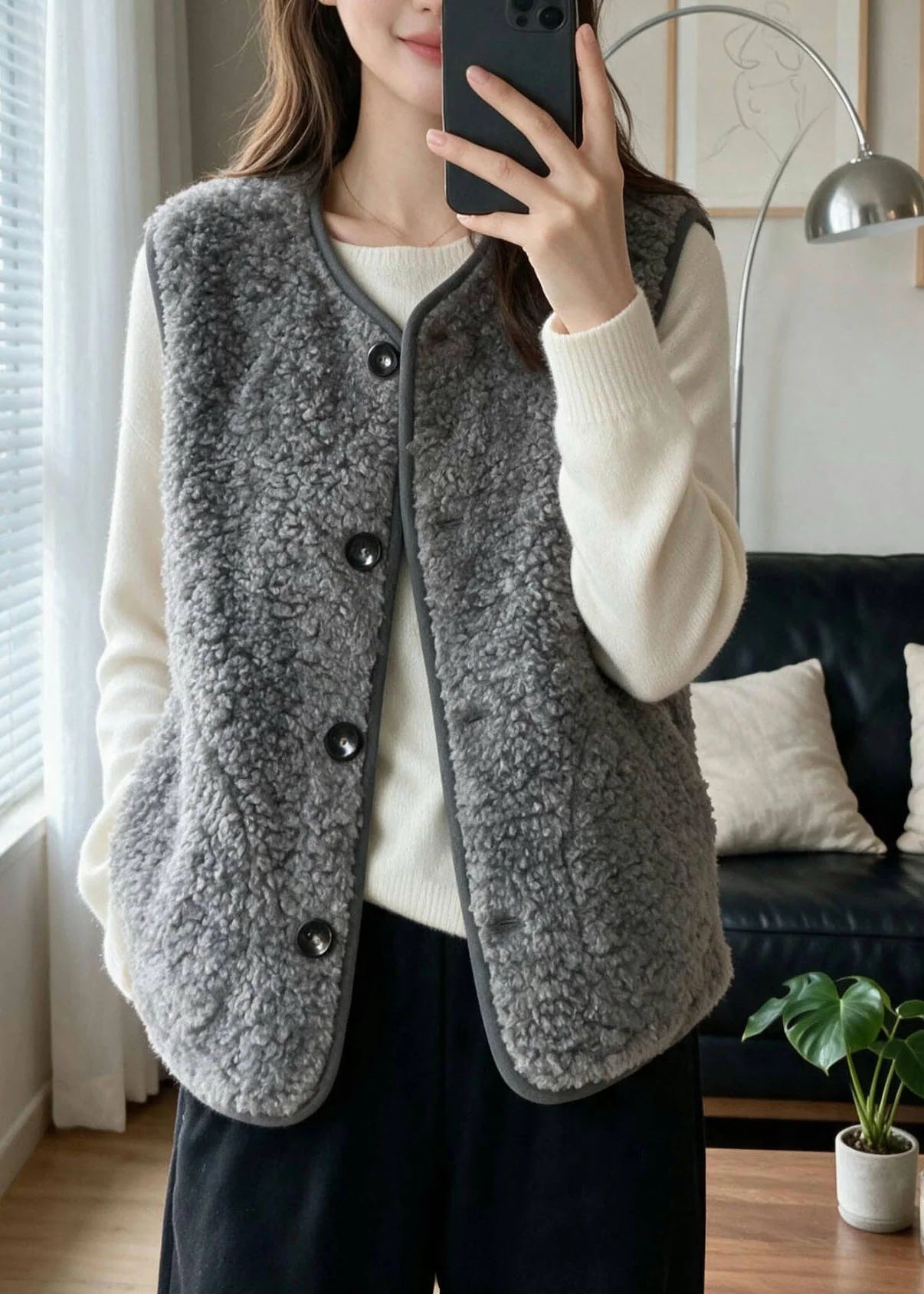 Gilet sans manches à col rond pour femme style décontracté 0