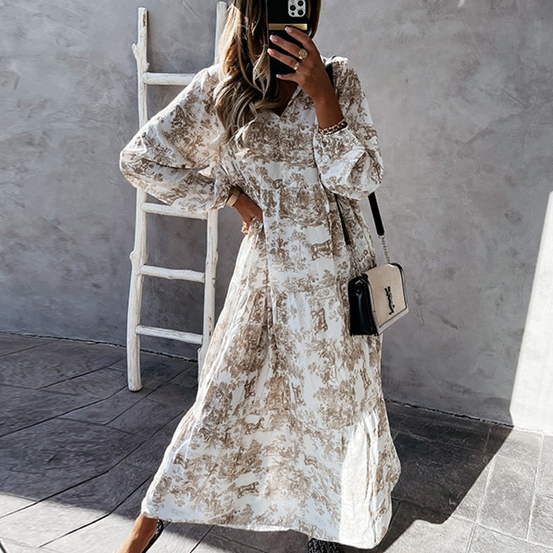 Robe Longue Femme Manches Longues Détail Volants Coton Maxi-6