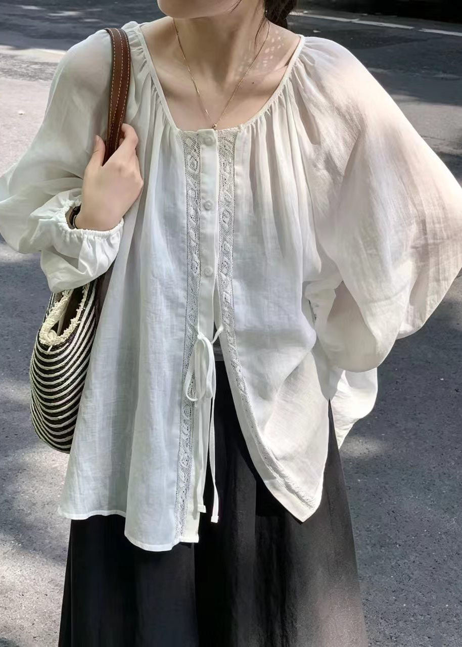 Haut Chemise Femme Oversize à Lacets Style Estival 0