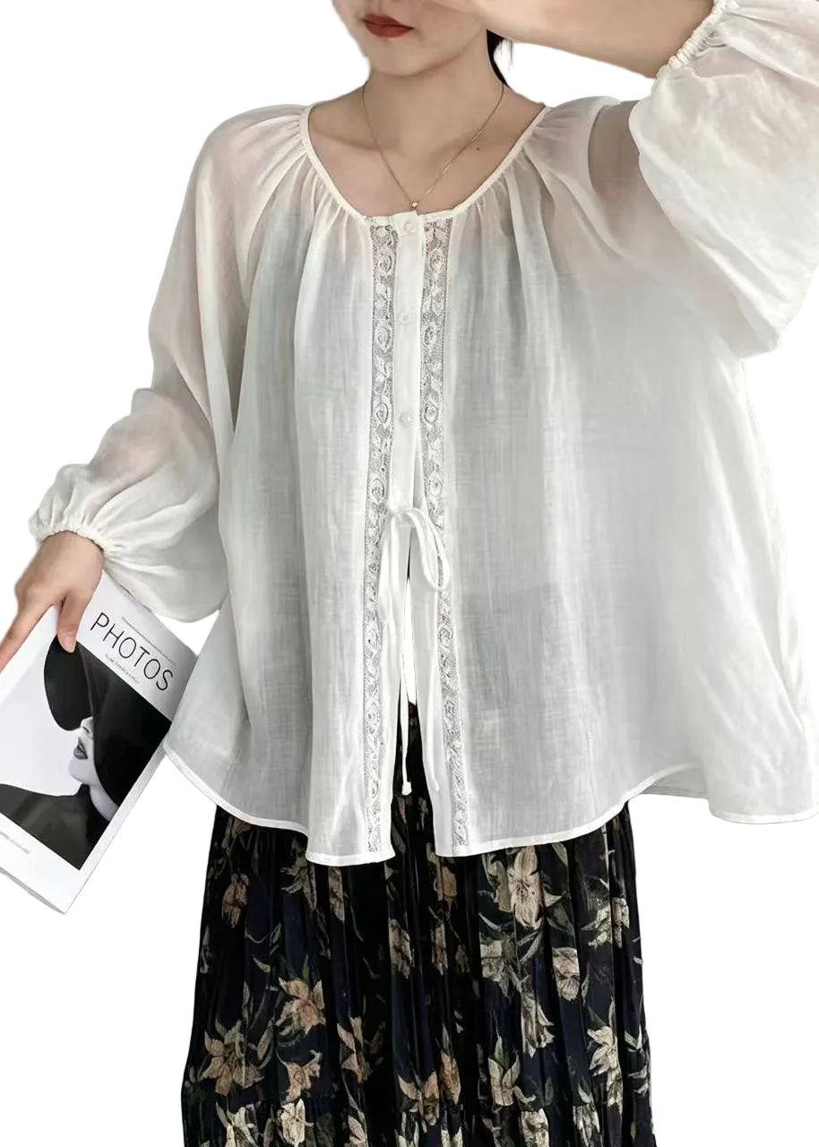 Haut Chemise Femme Oversize à Lacets Style Estival 1