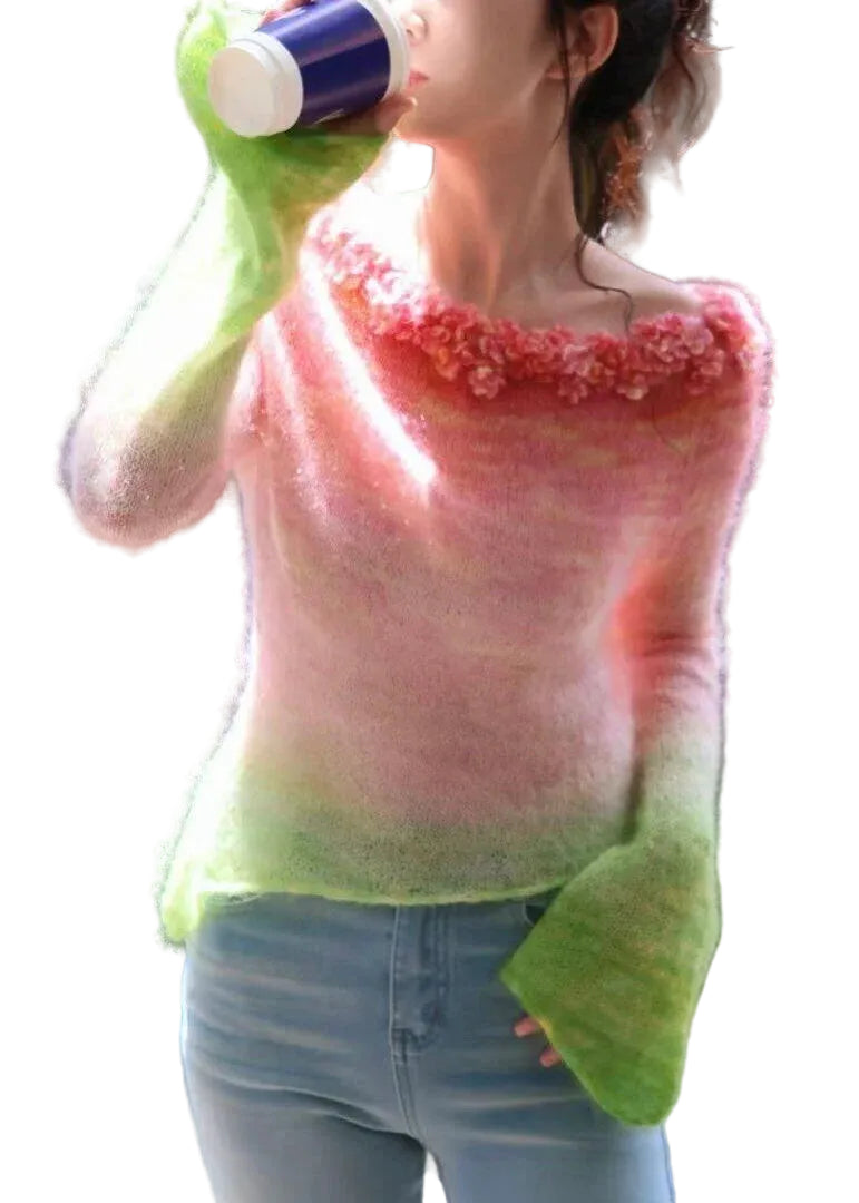 Haut Femme Asymétrique à Col Bateau Motif Floral Dégradé 0