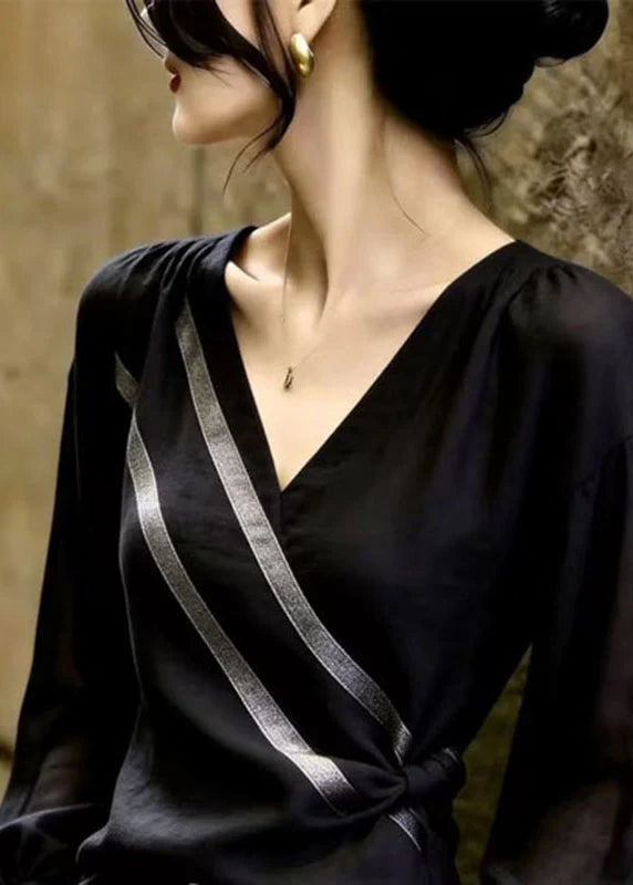Haut Femme Rayé Col V Manches Longues 1
