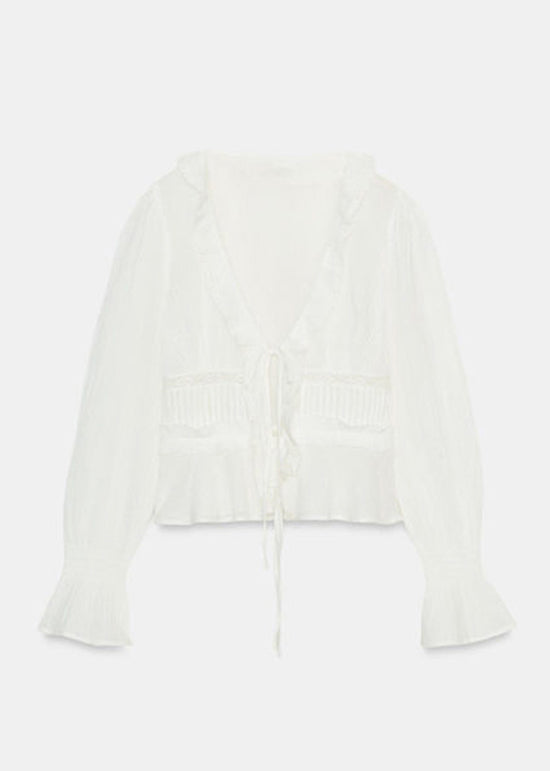 Haut Femme à Lacets et Volants Manches Longues Style Patchwork 4