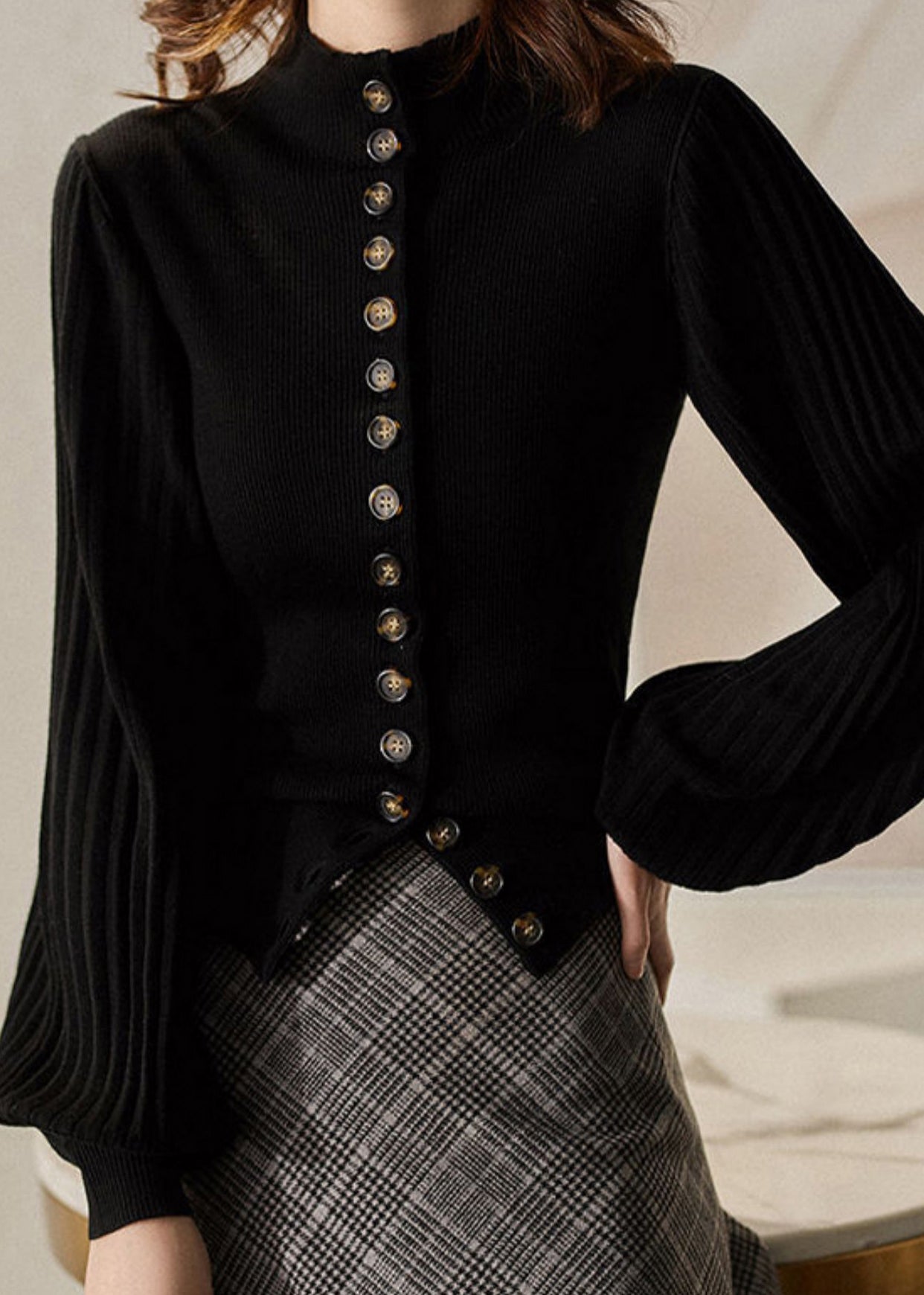 Haut Tricot à Col Montant pour Femme avec Manches Lanternes 3