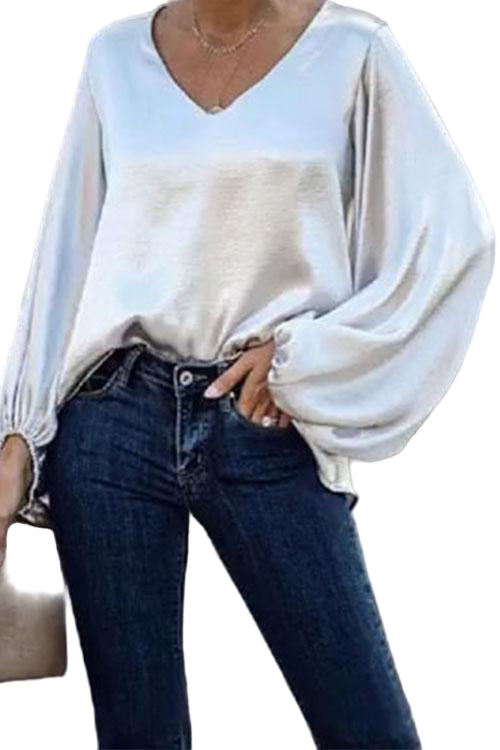 Haut à manches lanternes pour femmes avec col en V 2