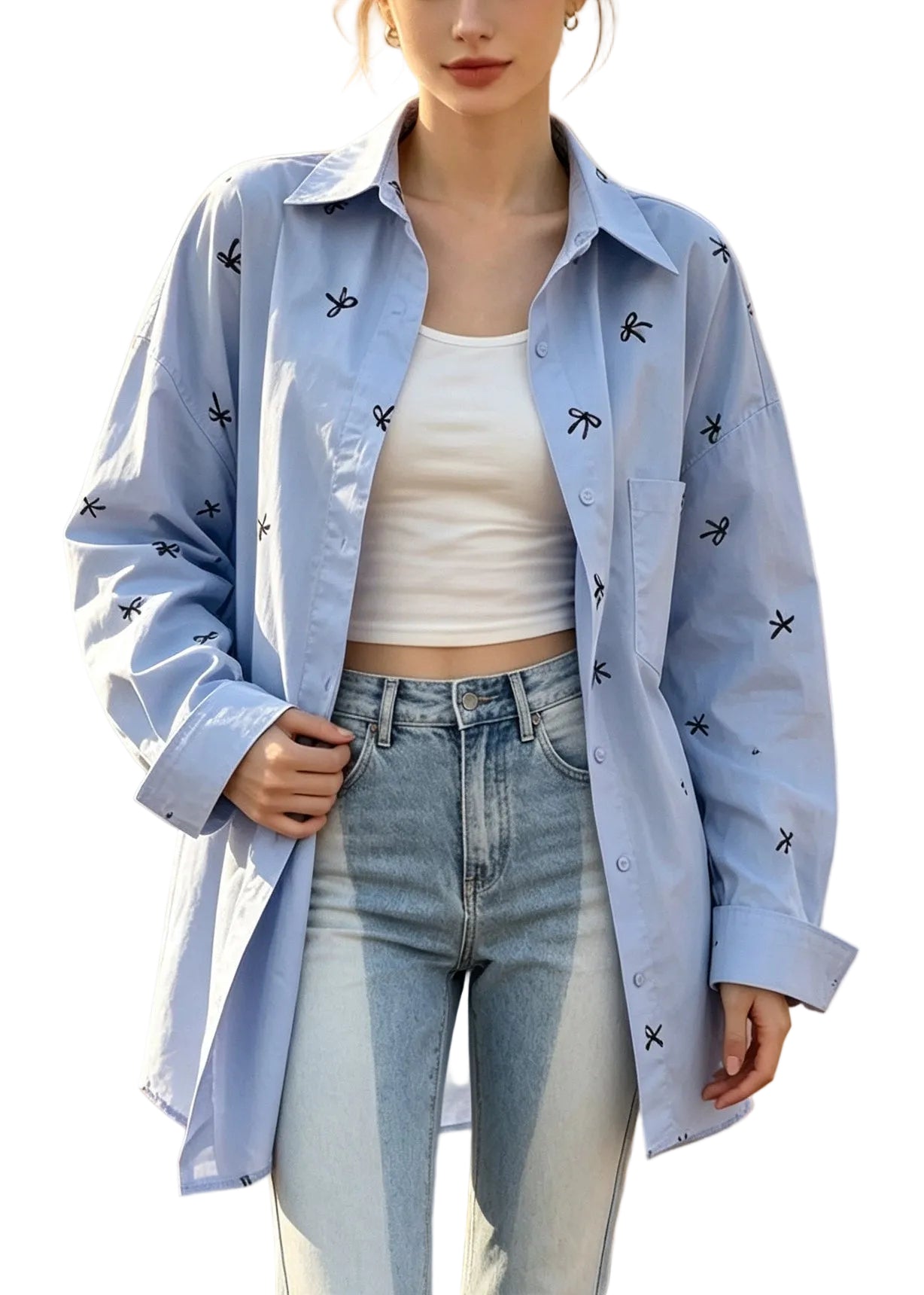 Haut de chemise femme surdimensionné à imprimé nœud 0