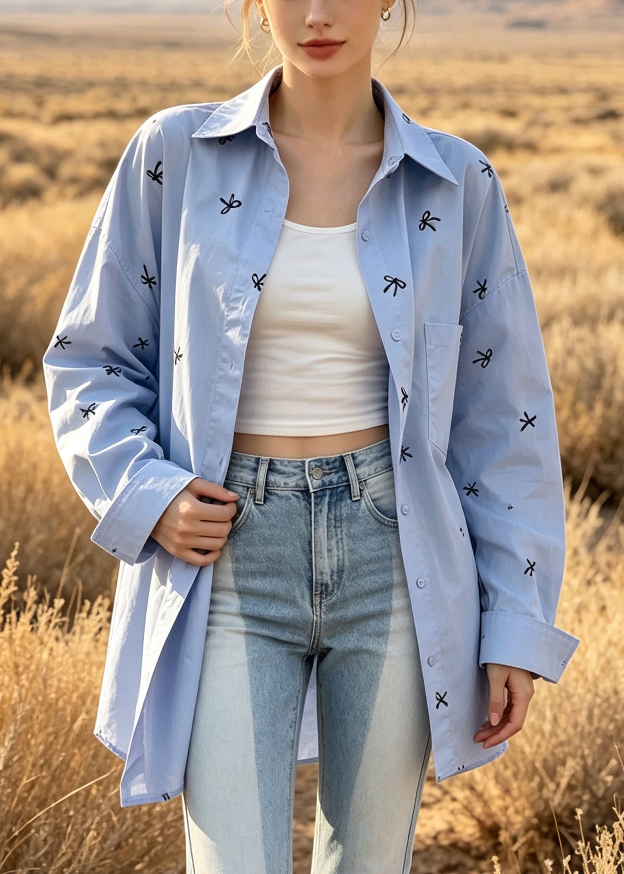 Haut de chemise femme surdimensionné à imprimé nœud 4