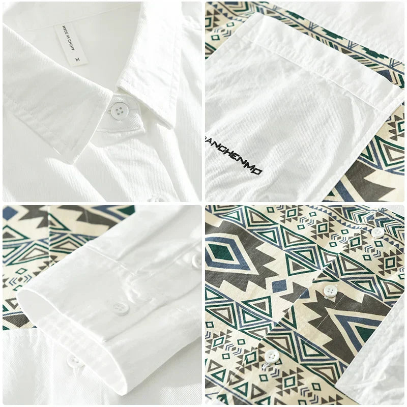 Chemise Homme Décontractée Patchwork Coton Respirant 5