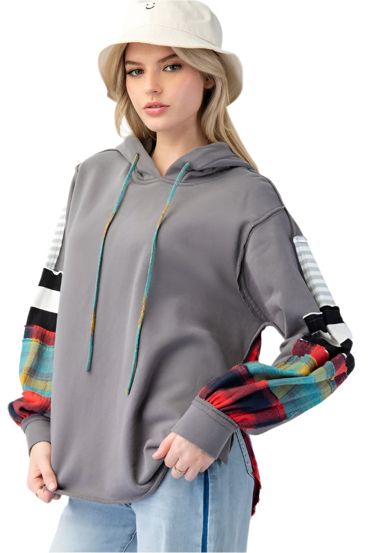 Hoodie à Carreaux en Mélange de Tricot pour Femme 0