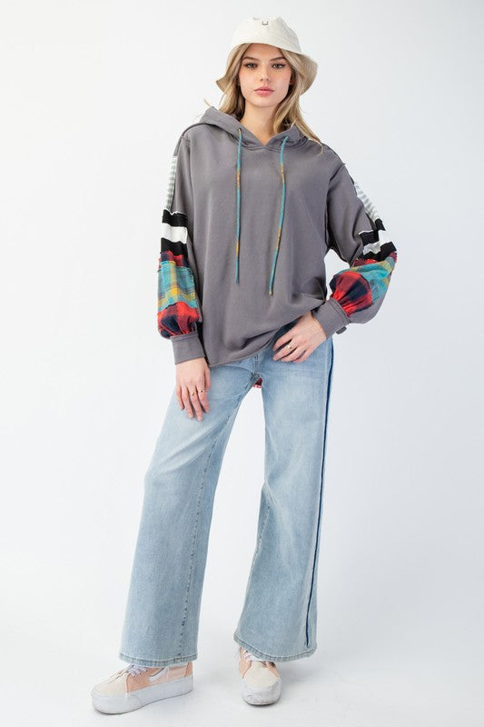 Hoodie à Carreaux en Mélange de Tricot pour Femme 1