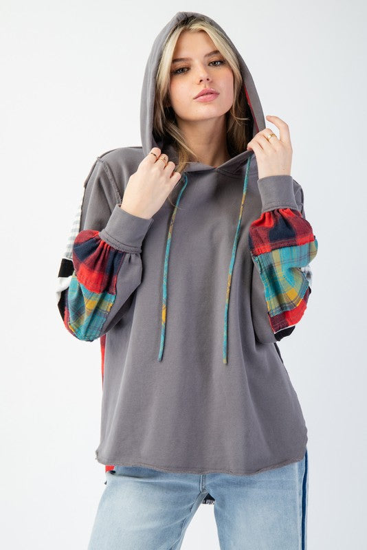 Hoodie à Carreaux en Mélange de Tricot pour Femme 2
