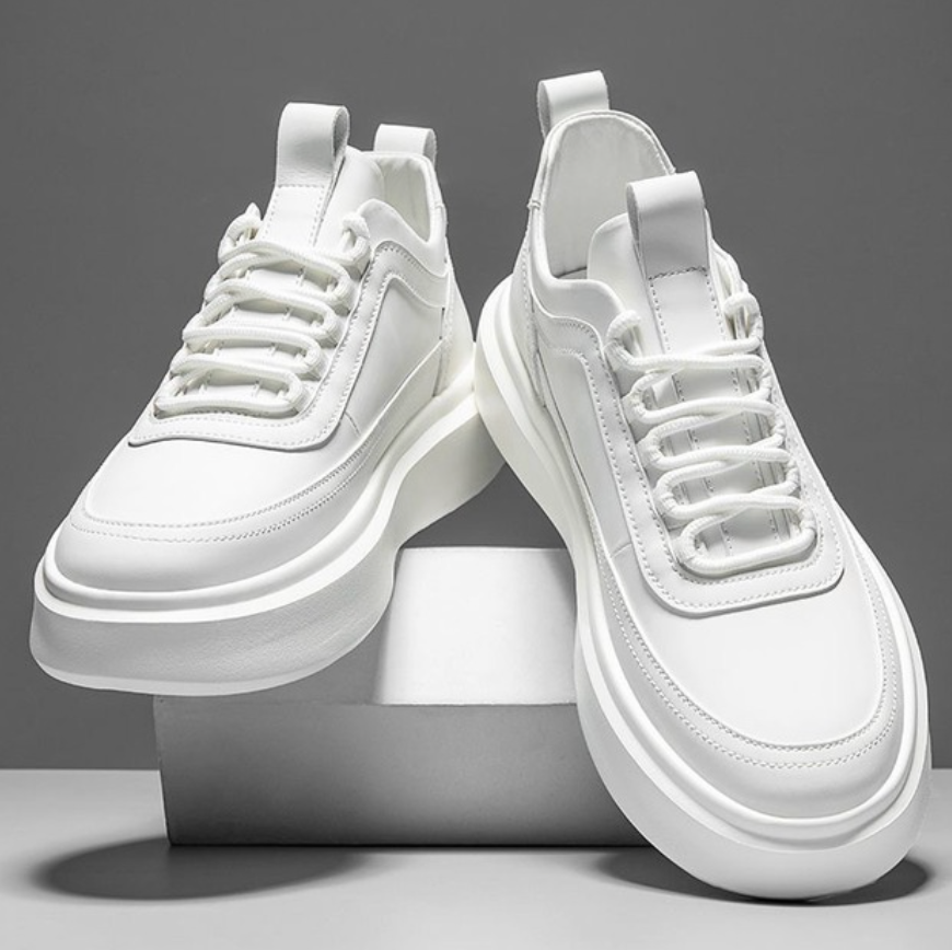 Baskets Pour Hommes Design Moderne Cuir Blanc-1