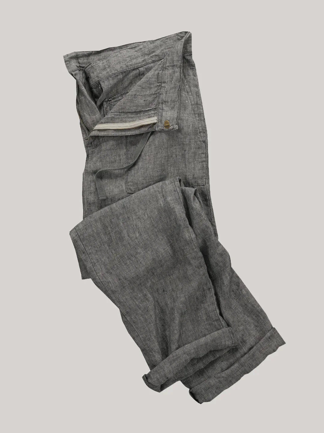 Variant image for Pantalon Homme Classique en Lin Beige et Gris-9