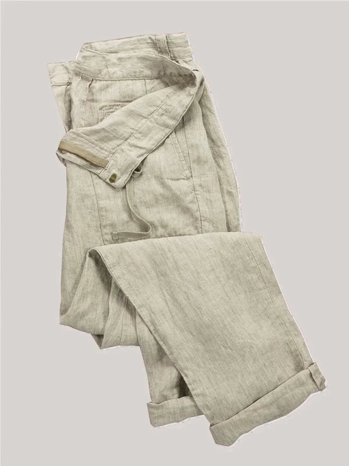 Variant image for Pantalon Homme Classique en Lin Beige et Gris-1