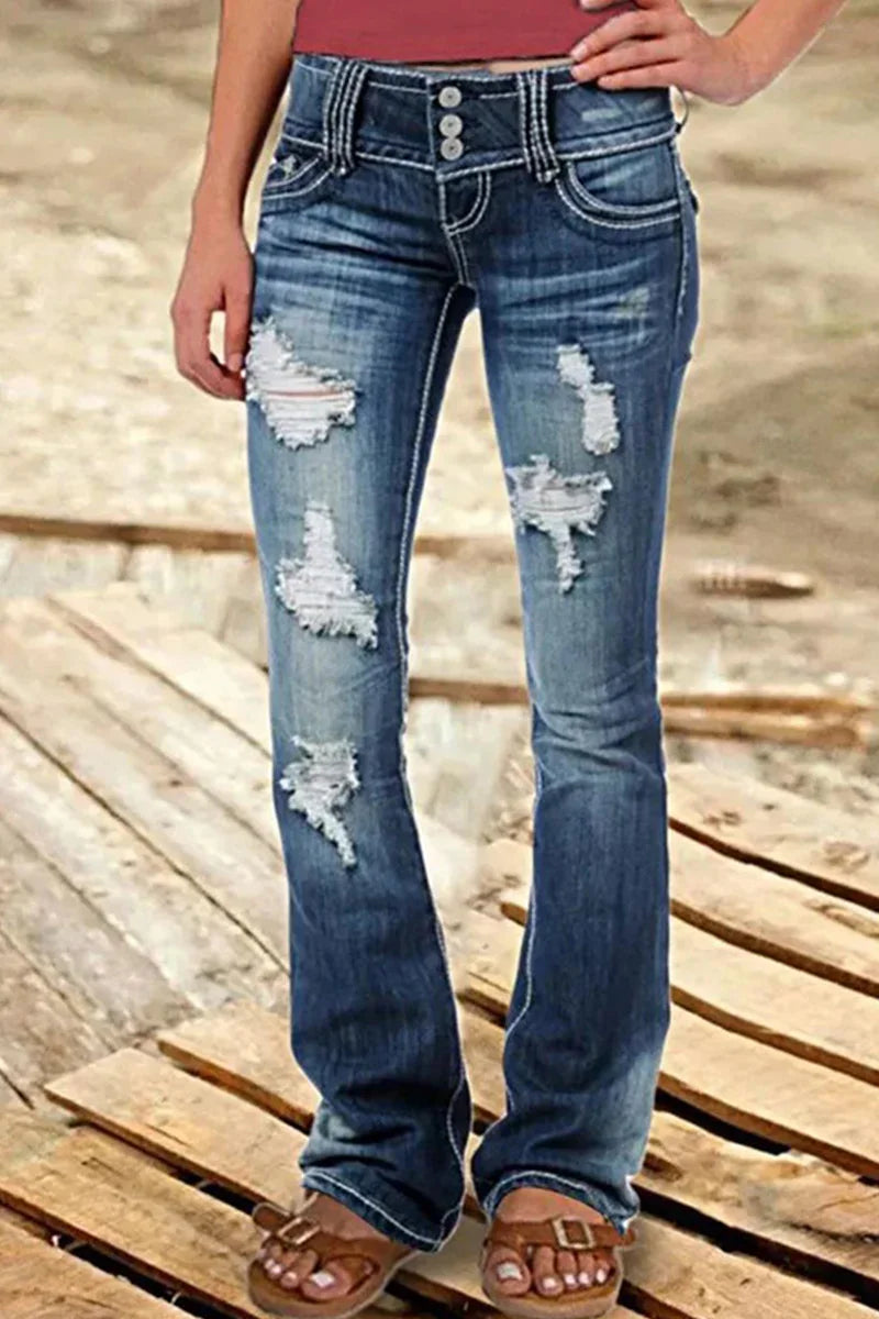 Jean Bootcut Femme Taille Haute Déchiré 1
