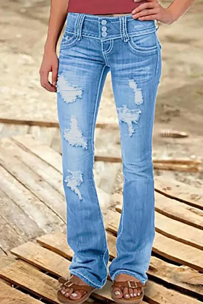 Jean Bootcut Femme Taille Haute Déchiré 3