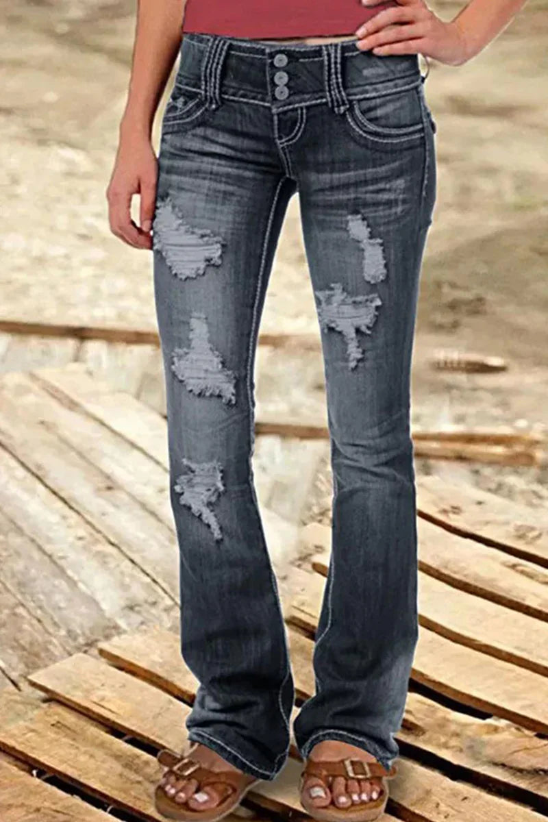 Jean Bootcut Femme Taille Haute Déchiré 7