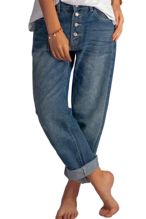 Jean Droit Boutonné Femme Style Boyfriend 0