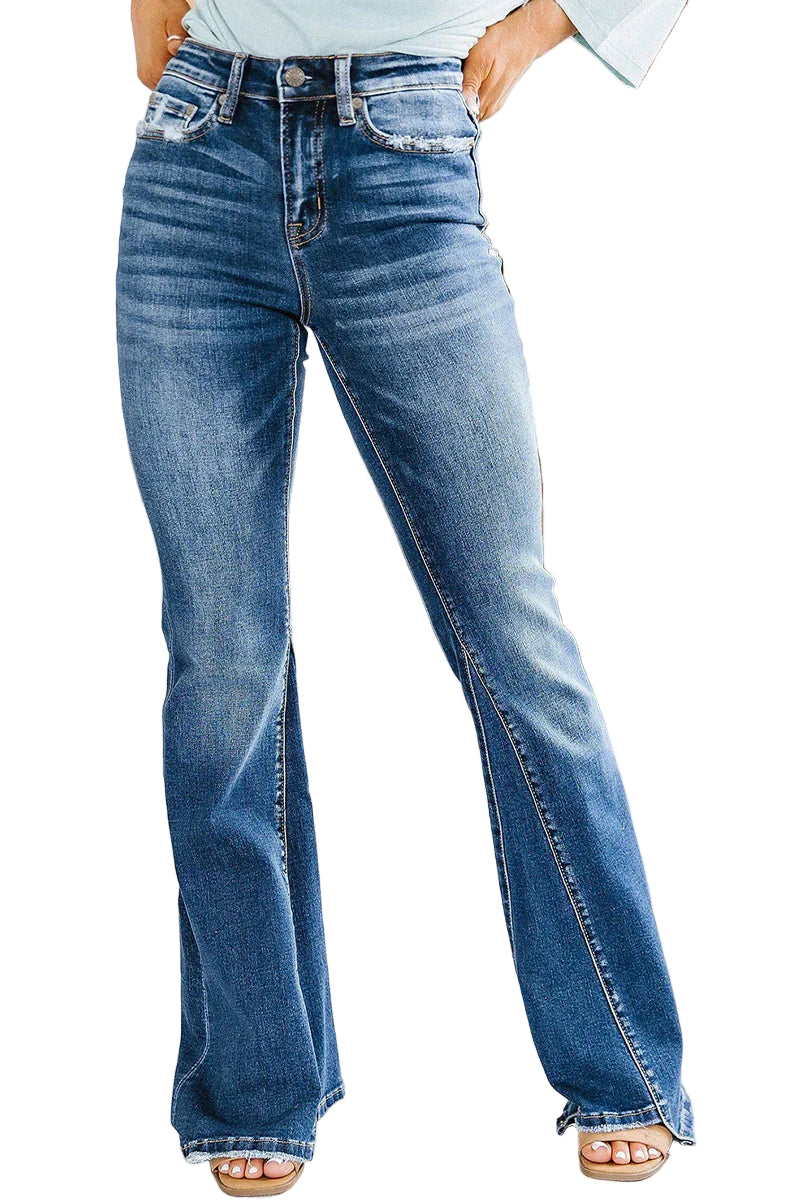 Jean Évasé Taille Haute Femme Chic 0