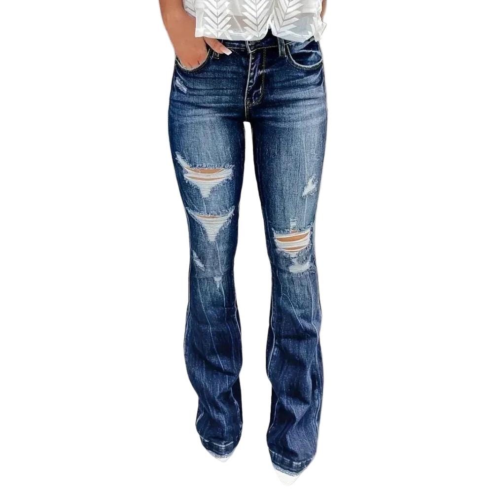 Jean Femme Évasé Déchiré Tendance 0