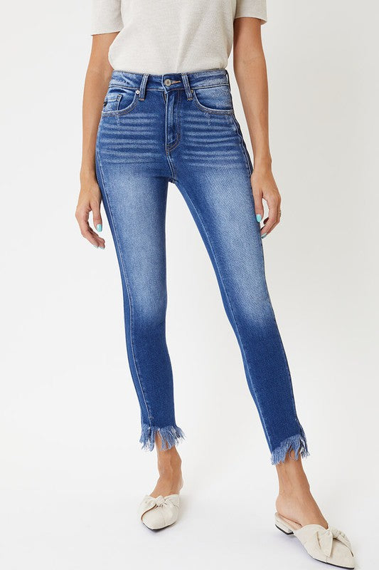 Jean Femme Skinny Taille Haute Denim Détails Ourlet 1