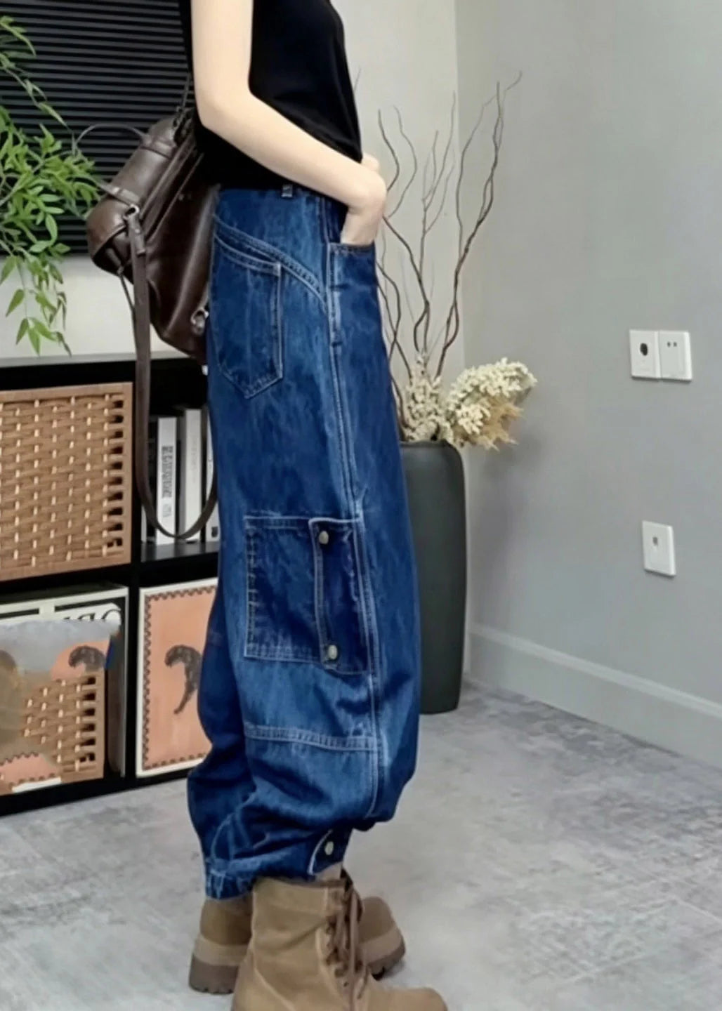 Jean Femme Taille Haute Patchwork à Jambes Larges 3