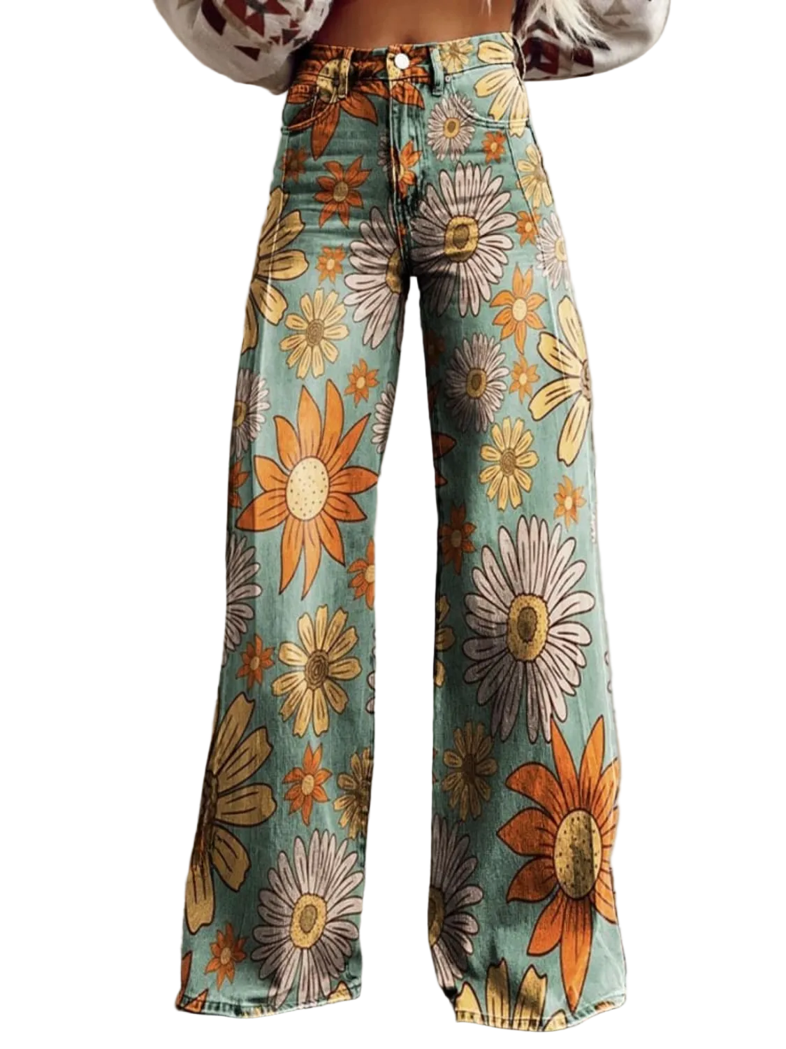 Jean à Jambe Large Imprimé Floral pour Femme 0