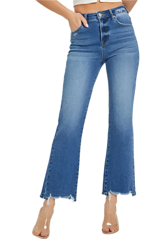 Jeans Droits Taille Haute Détente Femme Denim Foncé 0