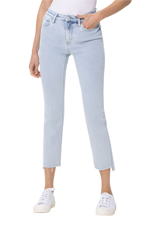 Jeans Droits Taille Haute Femme Denim Clair 0