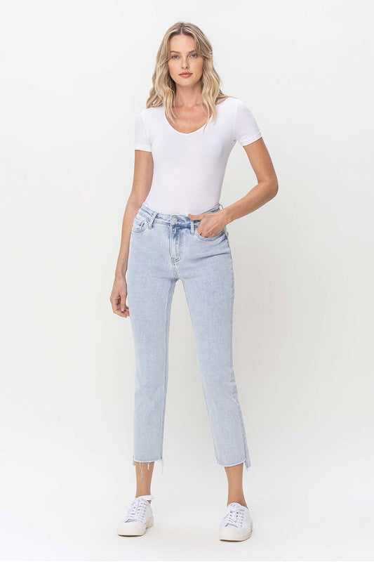Jeans Droits Taille Haute Femme Denim Clair 3