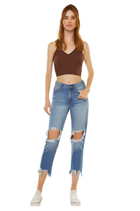 Jeans Femme Mom Fit Taille Haute Denim 0