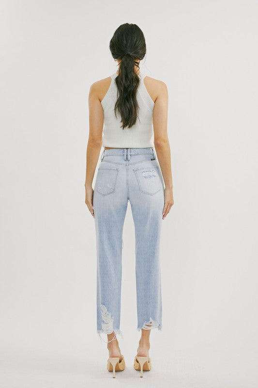 Jeans Femme Taille Haute Délavés Denim Clair 2